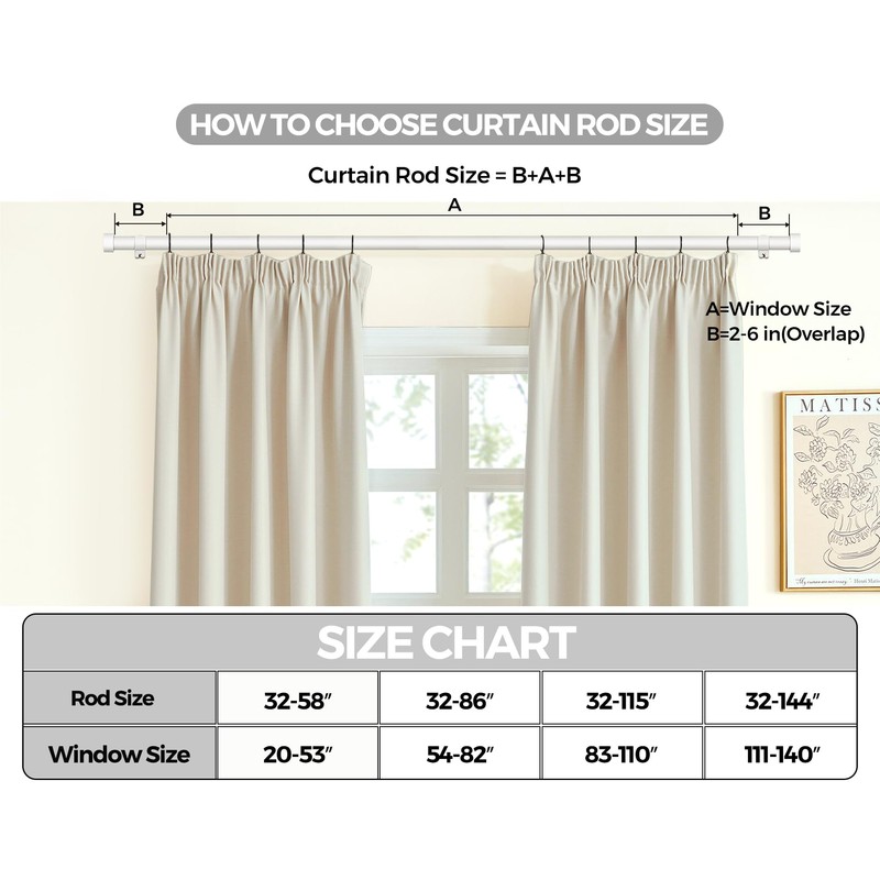 KAMANINA White Curtain Rod 32 to 144 Inch (2.6-12 Feet),