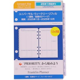 Franklin Planner 86375 Universal Weekly Refill, 12 Month Edition, Begins January 2025, Compact