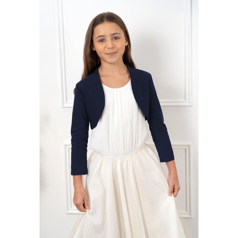 Bolerose Girls 3/4 Sleeve Kids Formal Bolero Shrug, midnight blue