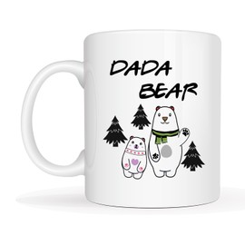 Funny Father's Day Dada Bear Coffee Mugs, Birthday Gift Idea for Dad Daddy Papa Father Him, White 11 Oz