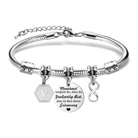 Yumioxa Unique Bracelets Gift Encourage Women Name Letter Bracelets Stainless Steel Bracelet Jewellery Infinity Pendant Graduation Birthday Party Gift, Stainless Steel