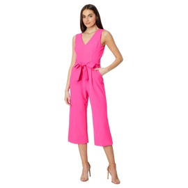 Vince Camuto Women's V Neck Jumpsuit with Tie Belt, Hot Pink