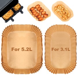 BYKITCHEN Air Fryer Liners for Tefal 5.2L & 3.1L Dual Air Fryer, Disposable Paper Liners, Air Fryer Accessories for Tower/Lakeland/Salter and Other Large & Small 2 Drawer Basket Air Fryer (100PCS)