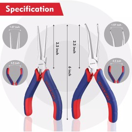 WORKPRO 2-Piece 6" Mini Needle Nose Pliers Set Long and Bent Nose Wire Wrapping