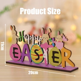 Lyqaq Easter Table Decorations, Handmade Easter Wooden Table Core Kit, Reversible Happy Easter Logo with Bunny and Carrot Design, Country Farmhouse Table Decoration(12x8 inches)
