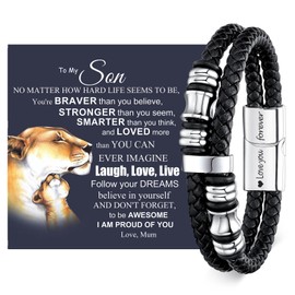 XUANPAI Mens Leather Bracelet To My Son Bracelet - Son Gifts from Mum Braided Leather Bracelet Lettering Love You Forever Gifts for Son Jewellery Presents for Christmas Birthday Gifts