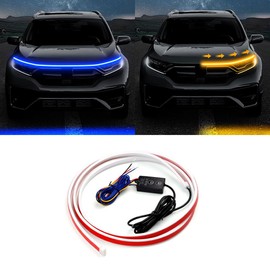 CLEEROUTION Universal LED Daytime Running Light 150 cm - 200 cm Cuttable Flexible Waterproof Strip Start Up Hoodbeam Kit Scan Starting Car Hood Light Strip Bonnet Light Strip 15 V Blue & Yellow 150 cm