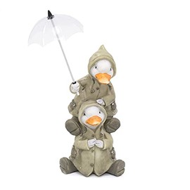 Carousel Home Gifts Cute Puddle Duck Family With Umbrella Ornament | Indoor Outdoor Two Ducks And Brolly Statue | Bird Sculpture Garden Decorations - Two Ducks