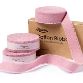 Keypan Pink Ribbon 5/8" x 21 Yards with Frayed Fringe Fabric Cotton Ribbons for Gift Wrapping Wedding Invitations Flower Bouquet Baby Shower