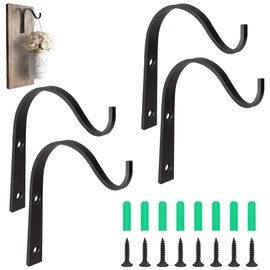 Neikafan 4 Pieces Plant Holder Iron Wall Hook Wall Mount Hanging Basket Hook Plant Holder Hanging Basket Holder with Eight Screws for Flower Baskets, Hanging Baskets, Bird Cages etc. (Black)