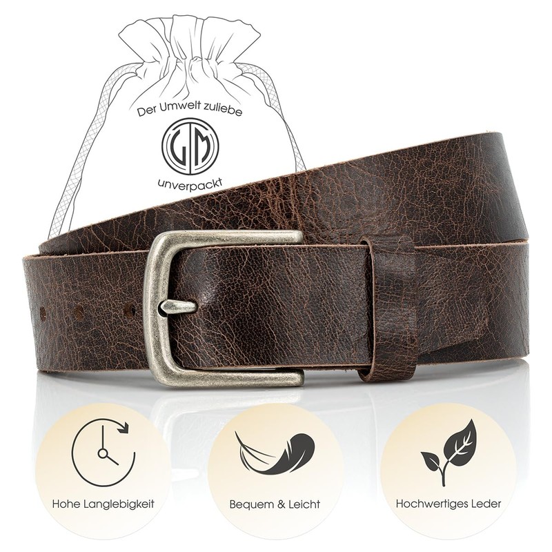 LINDENMANN Men's Buffalo Leather Belt 40 mm Brown, dark brown