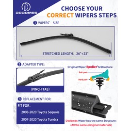 2 Wiper Blades OEM Quality Replacement For 2007-2020 Toyota Tundra 2008-2020 Toyota Sequoia Original Equipment factory wipers Set - 26"/23" (Set of 2)