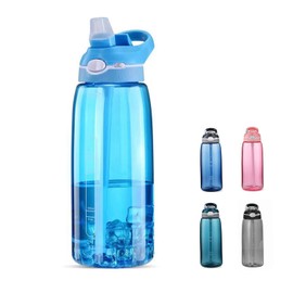 Generic SHELFLOVER Light Blue Water Bottle With Narrow Straw, BPA FREE Clear Bottles With Handle One Hand Use Easy Carried, Flip Up, Suit School, Office, Gym, Office, 32oz (1000ml), SLWB32OZP
