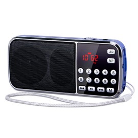 PRUNUS J-189 Bluetooth AM FM Radio, Small Portable Radios - Dual Speaker Heavy Bass, LED Flashlight, Pocket Size, TF Card USB AUX MP3 Player, Rechargeable Battery Operated Small Radio(Blue)
