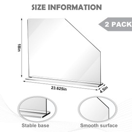 Vesici 2 Pcs Clear Acrylic Sink Splash Guard Freestanding Panel Barrier with Easy Reach Cutaway Kitchen Guard Protective Splatter Barrier for Home Hospital(23.625" Length, 18" Height, 4.5" Base)