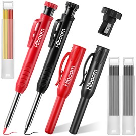 Hiboom 2 Pcs Carpenter Mechanical Pencils Marker with 18 Pcs Refills Construction Woodworking Marking Pens with Built in Sharpener and Protective Cap Long Solid Tip for Architects Woodworkers