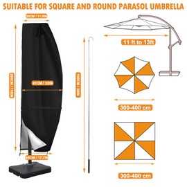 DOCEPERT Patio Umbrella Cover fits 11FT to 13FT Outdoor Umbrellas, 420D Outdoor Cantilevered Offset Umbrella Cover with Sturdy Waterproof Zipper and Top Vent