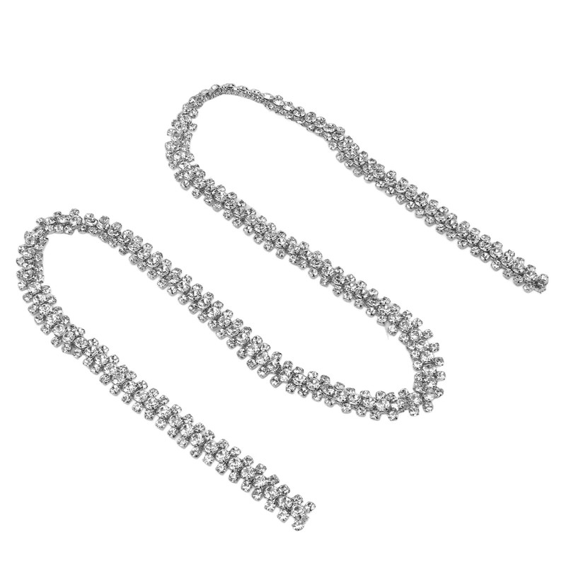 1 Yard 3 Rows Rhinestone Chain Round Glittering Rhinestone White