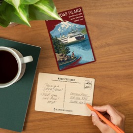 Bainbridge Island, Washington, Ferry and Island (4x6 Birch Wood Postcards, 2-Pack Stationary, Rustic Home Wall Decor)