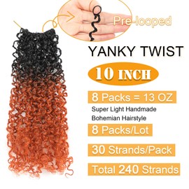 Aksice 10 Inch 8 Packs Yanky Twist Crochet Hair for Women Pre-looped Mini Twist Hair Bohemian Passion Twist Crochet Hair Boho Crochet Braids Synthetic (1B/Pumpkin)