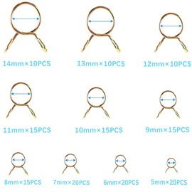 Aatpuss 155 pieces 5-14 mm hose clamps set, spring clip, hose spring clamps, gold
