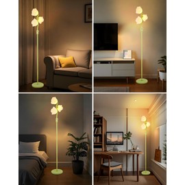 Lightdot 3-Light Flower Floor Lamp Stepless Dimmable Modern Mid Century Standing Lamp with 3Pcs 3000K G9 Bulbs Unique Cute Green S Pole Floral Tall Lamps for Living Room Bedroom Home Office
