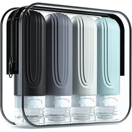 Triko Set de 4 Botellas de Viaje de Silicona 89 ml, A Prueba de Fugas Aprobadas por la TSA, para Artículos de Tocador, Champú y Loción, Tamaño de Viaje, Botellas Rellenables con Boca Ancha Sin BPA
