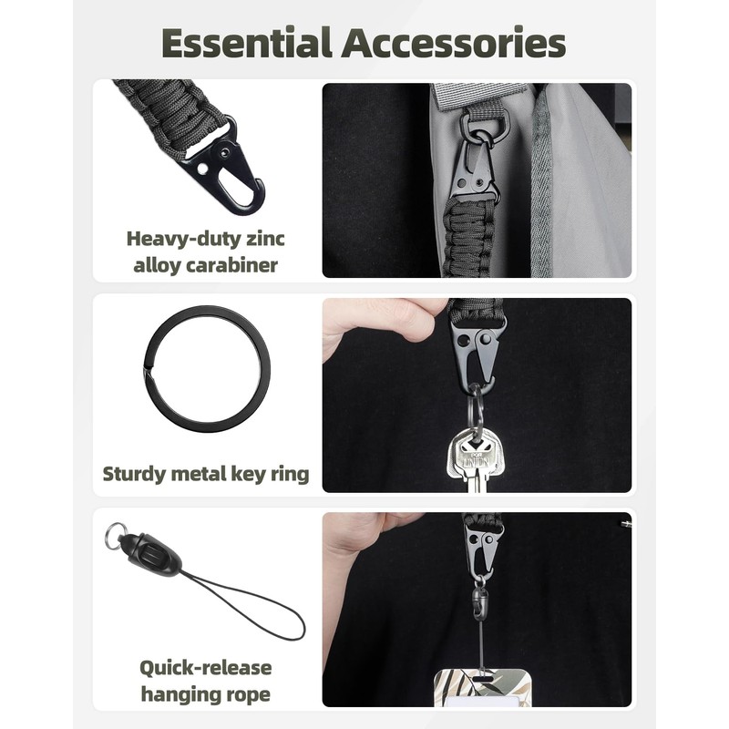 Uniclife Paracord Lanyard with Carabiner Lanyard & Key Ring Band