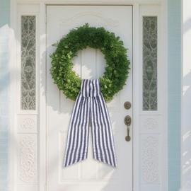 PartyforU Wreath Sash for Front Door - 2 Pcs Royal Blue Stripe Wreath Sashes for Garland Embroidery Monogram Home Decor, 60 Inch Seersucker Plain Wreaths Sash for Porch Window Yard