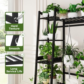 Bamworld Plant Shelf Indoor 55" Tall Bamboo Plant Shelves 5 Tier Hanging Plant Stand Large Ladder Shelf Flower Stand Plant Holder Plant Rack for Garden Balcony Home Decor Living Room Bedroom Black