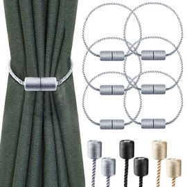 Milaloko 6-Pack Strong Magnetic Curtain Tiebacks with Thicker Twist Rope Decorative Tie Backs Holdbacks for Curtains Window Curtain, Grey
