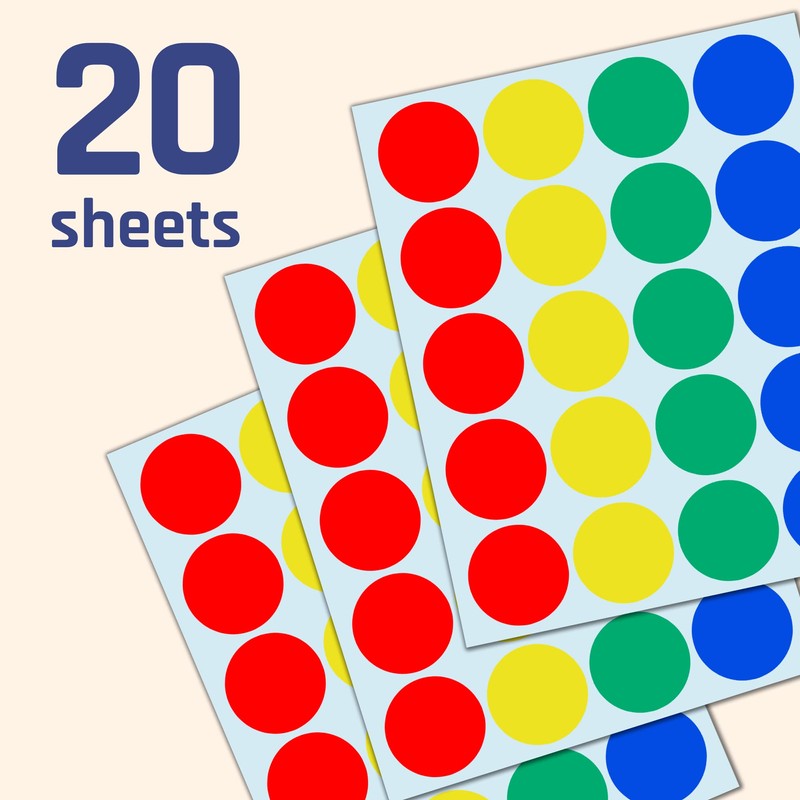 400 Pack, 50mm Large Round Colored Stickers Circle Sticky Labels