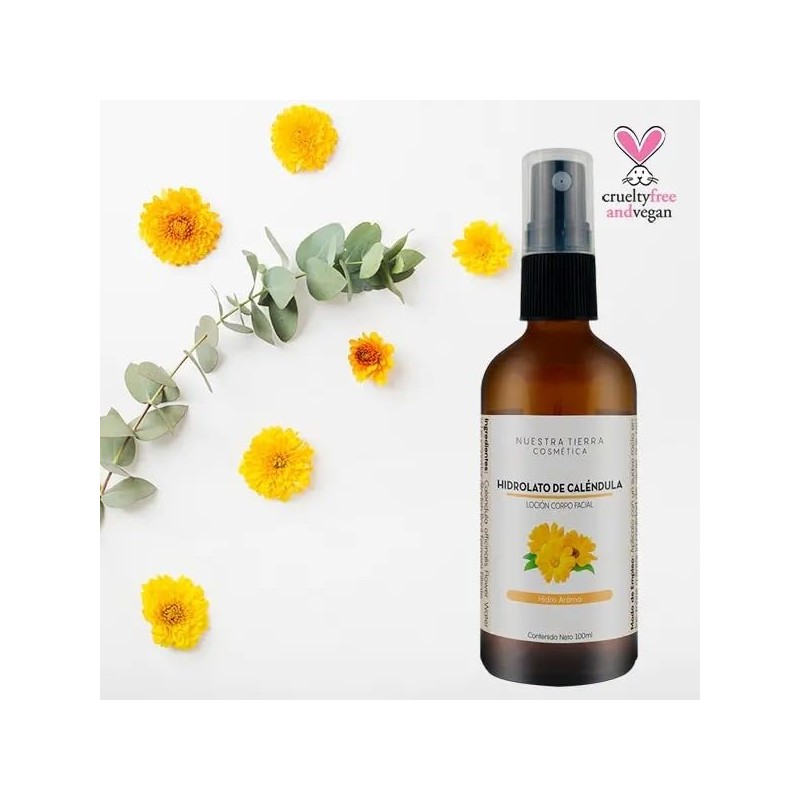 Nuestra Tierra Cosmética Hidrolato Orgánico de Caléndula, Loción Corpofacial, 100ml