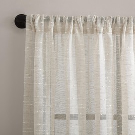 Clean Window Textured Slub Stripe Anti-Dust Allergy/Pet Friendly Sheer Curtain Panel, Linen, 52" W x 63" L (1 Panel)