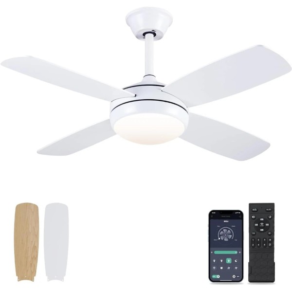 42" Ceiling Fans with Lights, White Modern Ceiling Fan with