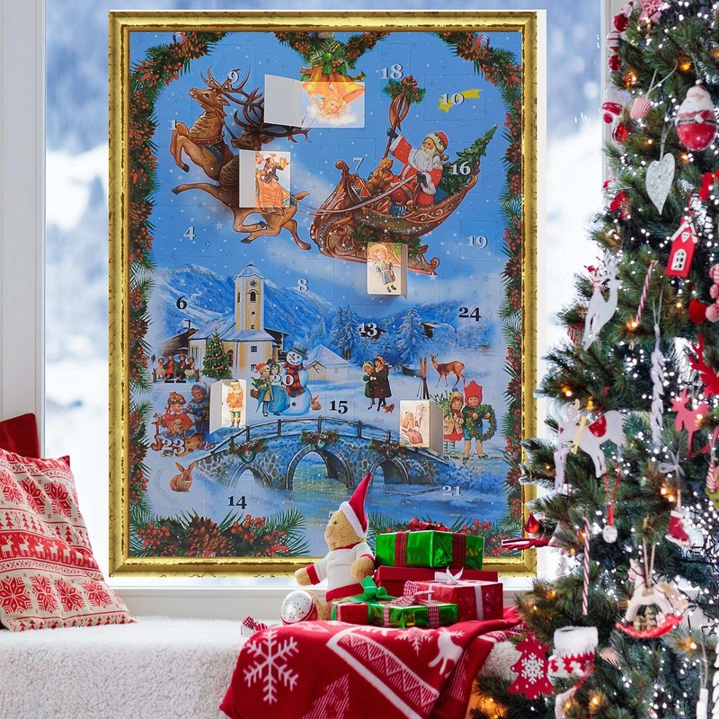 Advent Calendar Santa in Sleigh Paper Advent Calendar 26.5 x