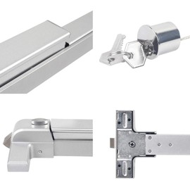 Stainless Steel Commercial Door Push Bar Panic Exit Device with Exterior Lever Emergency Lock and 2 Keys - Fits 28"-36" Wood & Metal Doors Silver