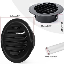 4 Inch Round Air Vent Cover, Stainless Steel Soffit Vents with Built-in Fine Mesh for Wall, House, Office, Garage, Apartment, Black