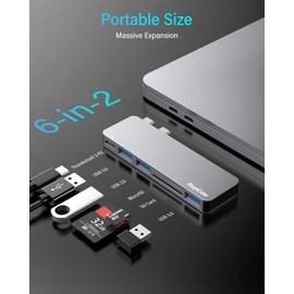 RayCue - Adaptador USB C para MacBook Pro/MacBook Air M1 M2 M3 2023 2022 2021 13 pulgadas, 15 pulgadas, 6 en 1 USB-C Hub MacBook Pro Accesorios con 3 puertos USB 3.0, lector de tarjetas USB C a SD/TF