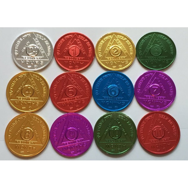 SET of 12 Recovery AA Medallion / Coins BSP 24hr-11mo Commemorative