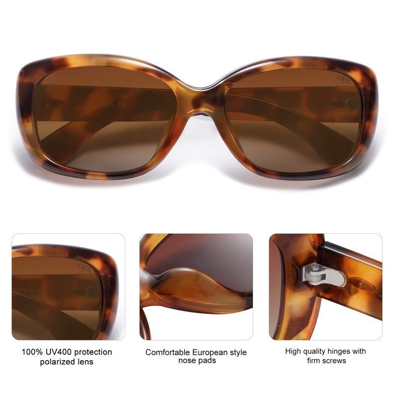 SOJOS Vintage Square Sunglasses for Women Polarized UV Protection Havana