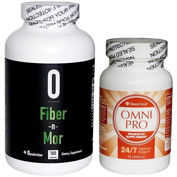 24/7 Digestive Support, Authentic Omnitrition (Bundle) Includes: Fiber~n~Mor - 180 Capsules, Omni Pro (Probiotic Supplement) 90 Capsules