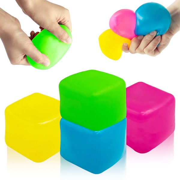Cuackamily 4pcs Stress Ball Cube Squishy, Ice Cube Sensory Fidget