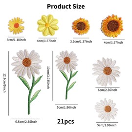NIYATA 21 Pcs Iron on Patches for Clothing Flowers, Applique Patches,Sunflower Patches for Clothing,for DIY Decoration on Jackets,Jeans,Bags,and Shoes