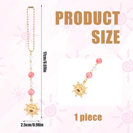 Sun Hanging Car Charm, Pink Crystals Stones Rear View Mirror Dangling Ornament Boho Pendant Handmade Cute Bohemian Car Rearview Decoration Accessories for Men Women Auto Decor