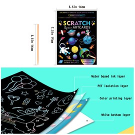 Fovorica 4/8 Pack Different Themed Magic Drawing Scratch Arts Papers for Kids with Wooden Stylus, Colorful Scratch Notepads in 7.5x5.5 inch Great Gift for Boys and Girls (9Page/Each)
