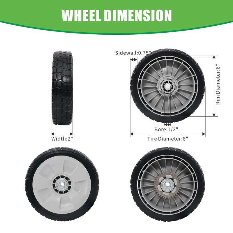 4 Pack HRR216 Lawn Mower Drive Wheels, 2 Back 42710-VE2-M02ZE