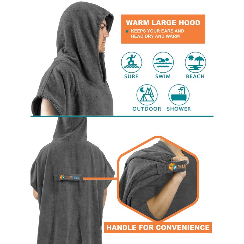 SUN CUBE Surf Poncho Changing Robe with Hood, Thick Quick