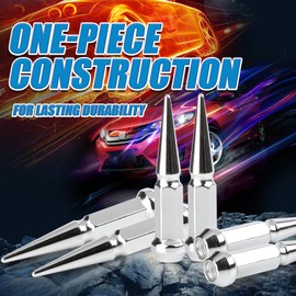 JiiinMiiin M10x1.25 Long Steel Spike Lug Nuts, Thread Pitch 10x1.25, Set of 16 ATV Wheel Nuts with A Socket. [Chrome]