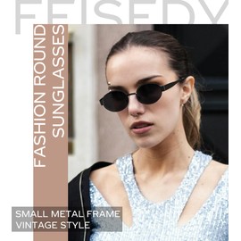 FEISEDY Retro Oval Sunglasses Women's Classic Vintage Glasses with Metal Frame and UV400 Protection B0124